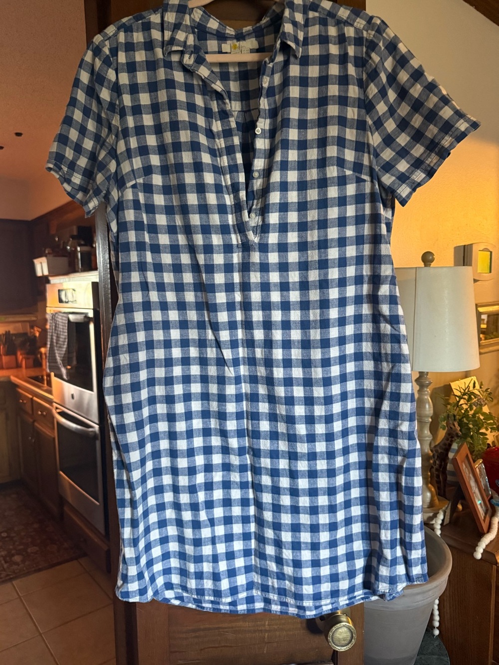 Boden 12 cotton linen blend shirt dress blue gingham EUC